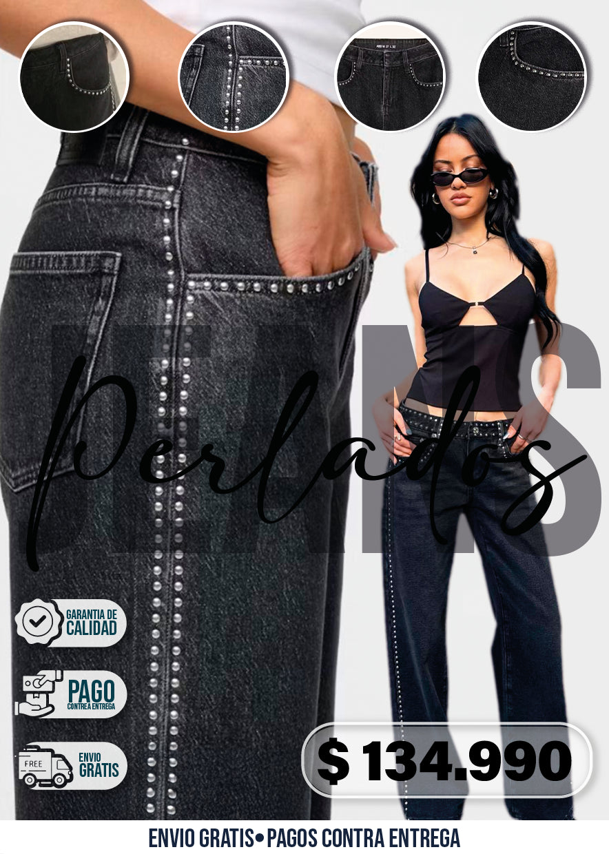 JEANS NEGROS CON PERLAS