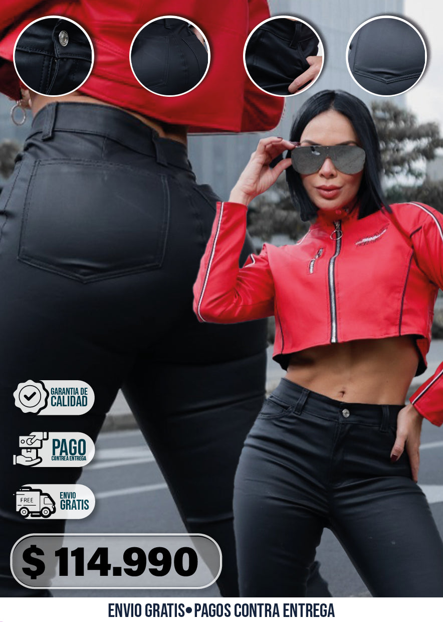JEANS NEGROS EFECTO CUERO