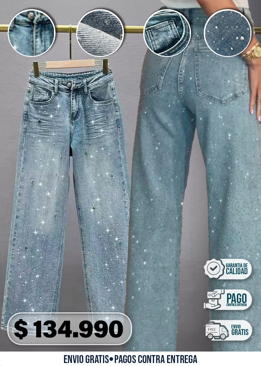 JEANS RECTOS CON BRILLOS